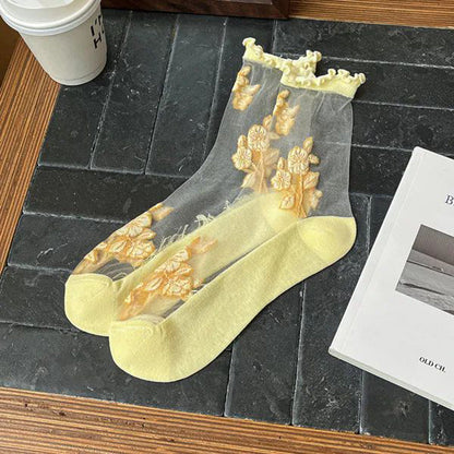 Atmungsaktive Calcetines de Hilo con Blumenstickerei