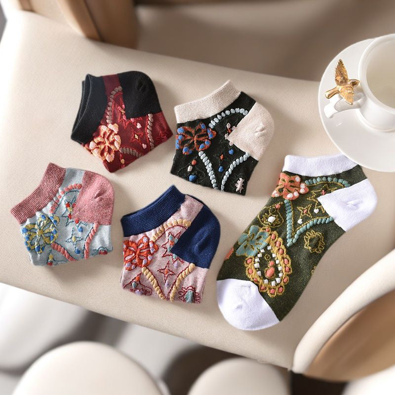 Inspiración Vintage-Calcetines de Hilo con Motivo Botánico