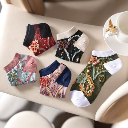 Inspiración Vintage-Calcetines de Hilo con Motivo Botánico