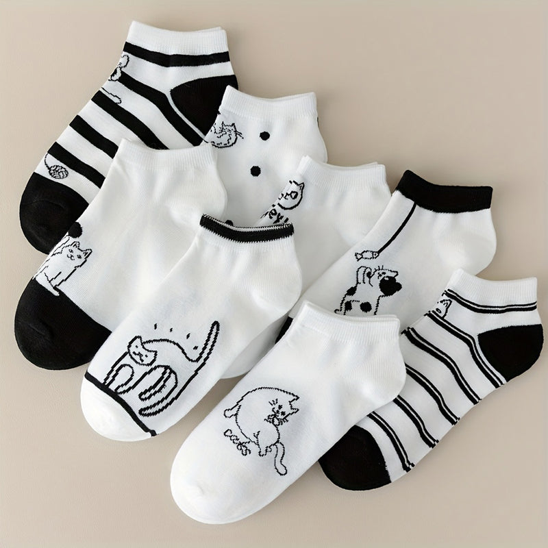 Set con 4 Paar Calcetines de Hilo con Katzenmotiv