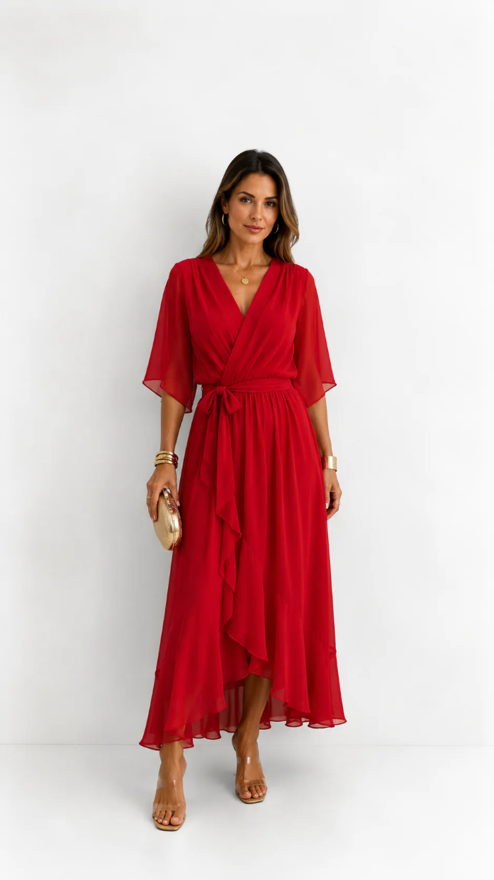Isabelle | Elegant Chiffon Wrap Vestido Maxi