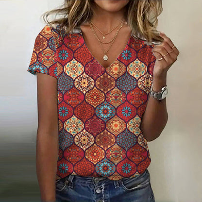 Zara | Inspiración Vintage Ethnic Print T-Camisa