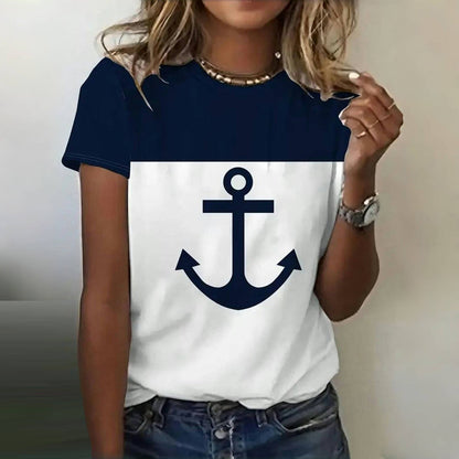 Marina | Inspiración Vintage Anchor Print T-Camisa