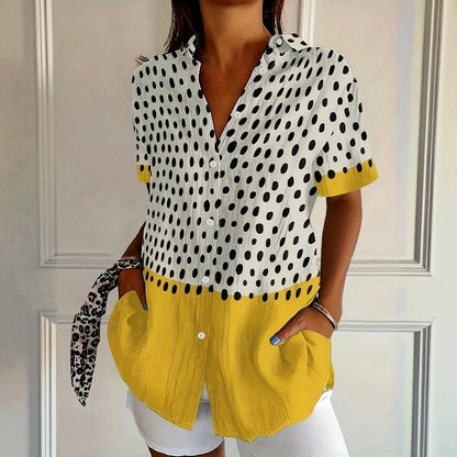 Selena | Colour Block Polka Dot Blusa