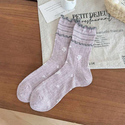 Lässige Calcetines de Hilo con Motivo Botánico