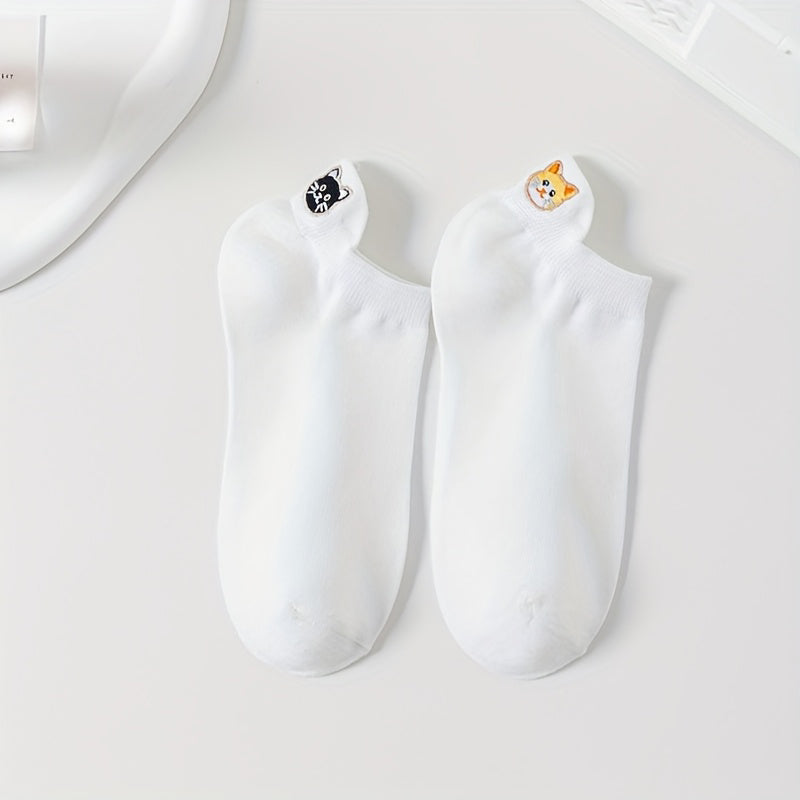 Lässige Calcetines de Hilo con Katzenstickerei