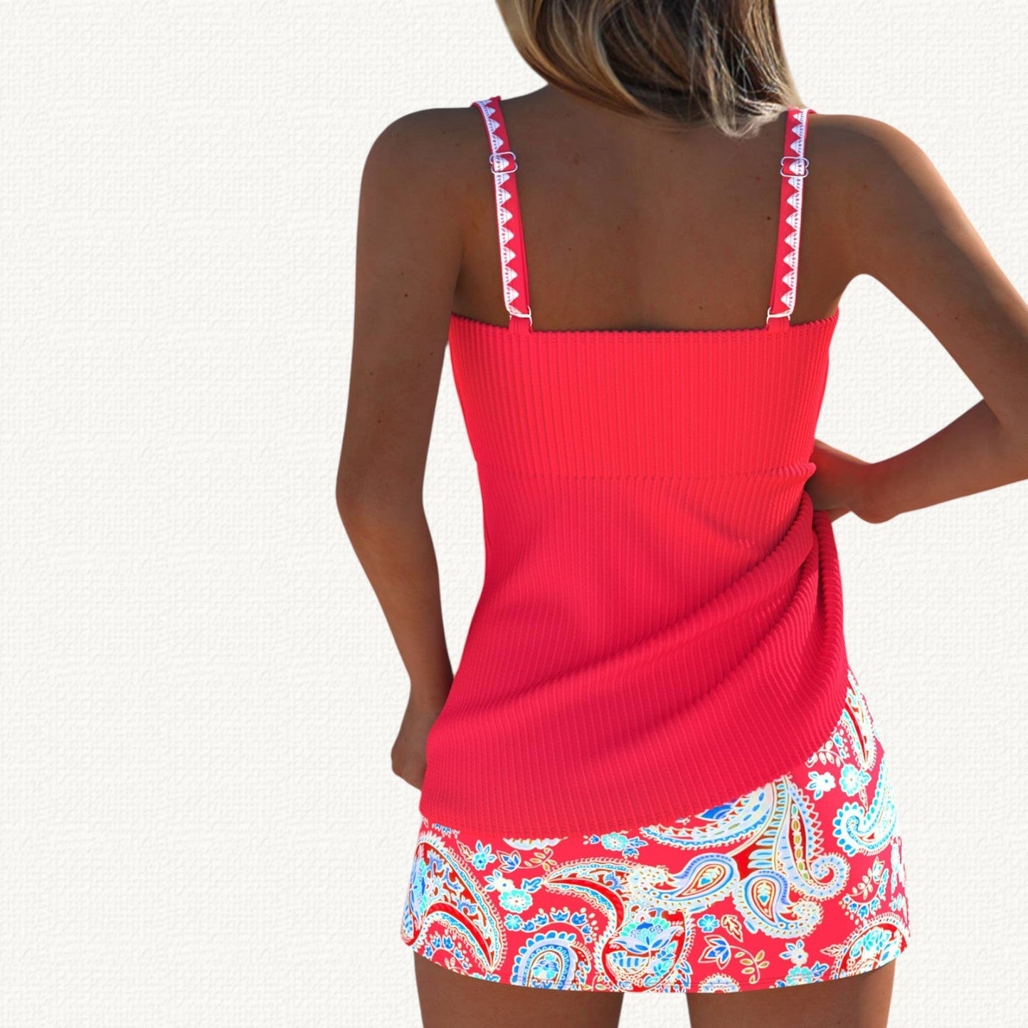 Palma | Ribbed Tankini Premium con Floral Skirt
