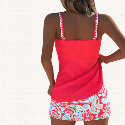 Palma | Ribbed Tankini Premium con Floral Skirt