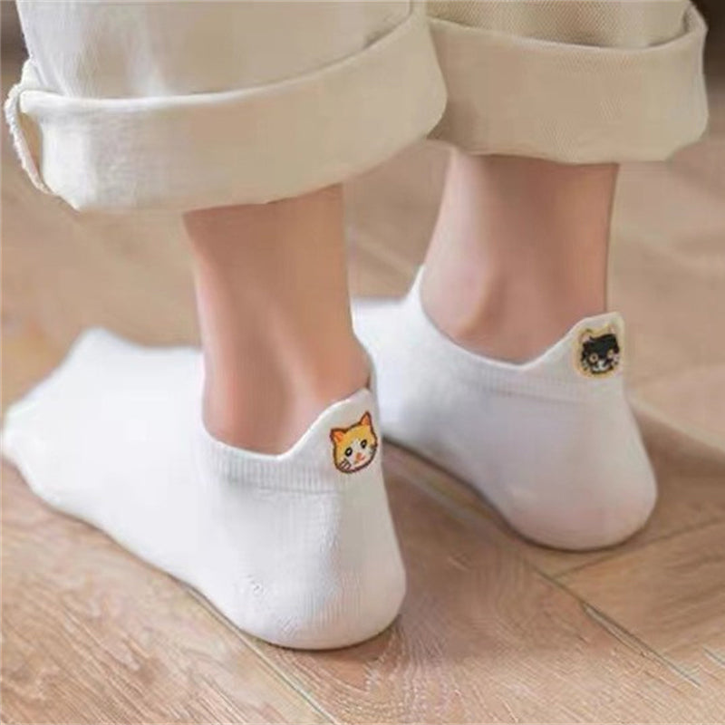 Lässige Calcetines de Hilo con Katzenstickerei