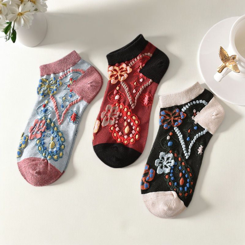 Inspiración Vintage-Calcetines de Hilo con Motivo Botánico