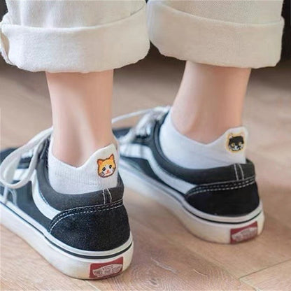 Lässige Calcetines de Hilo con Katzenstickerei