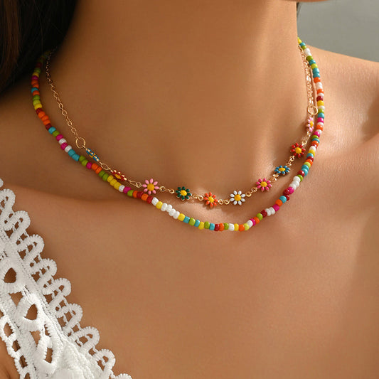 Boho-Chic Collar de Alta Joyería con Perlas de Colores