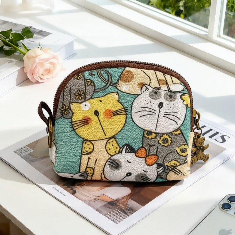Cartera de Piel Premium con Cartoon-Katze