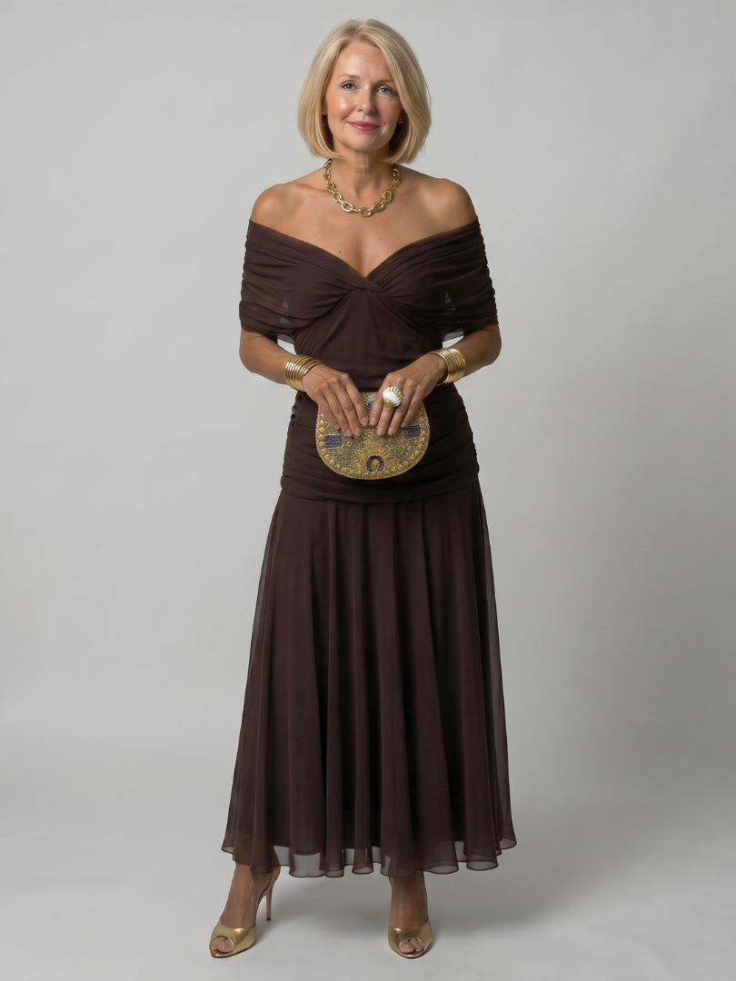 Calen | Off Shoulder Flow Vestido Midi