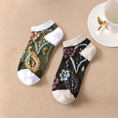 Inspiración Vintage-Calcetines de Hilo con Motivo Botánico