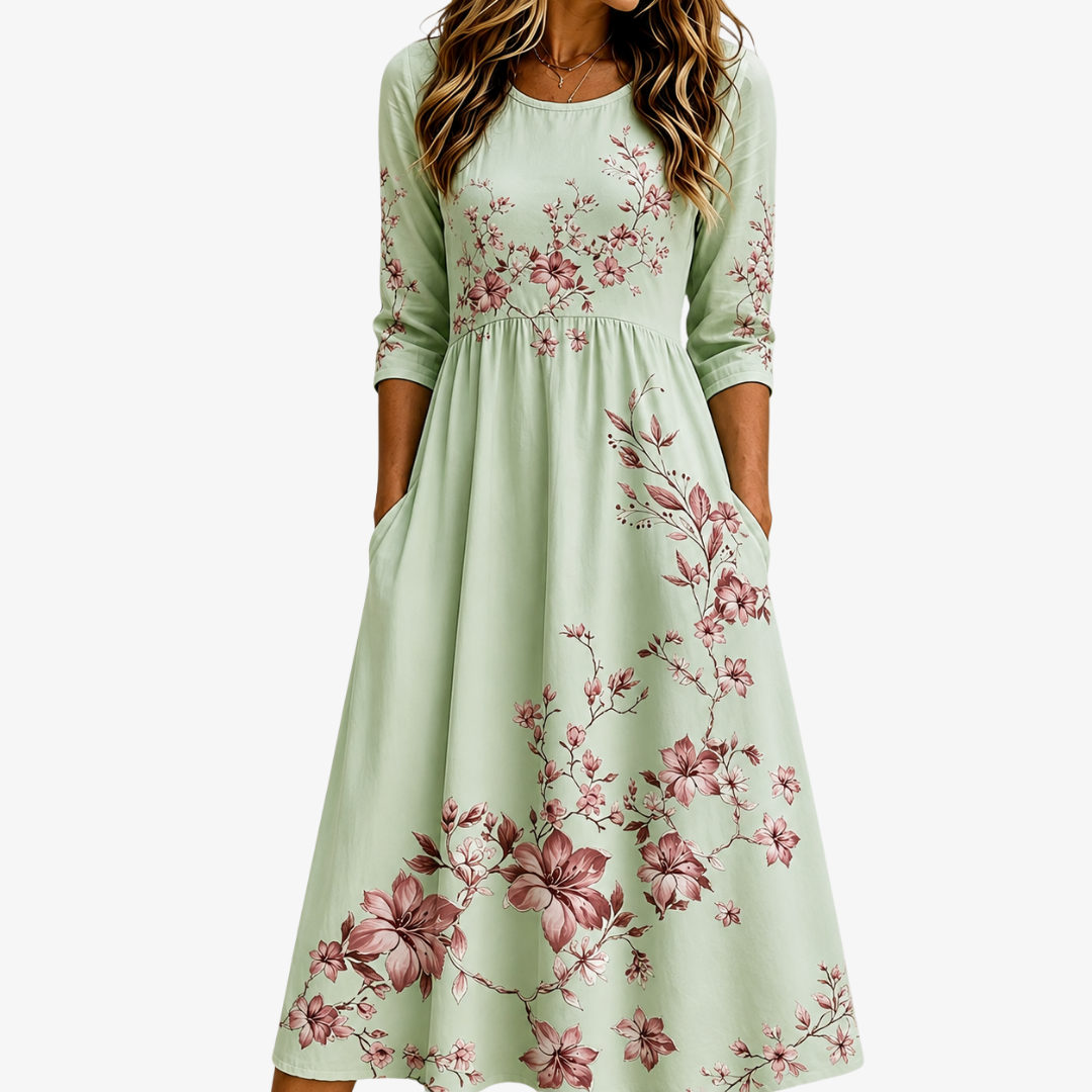 Verde Salvia Florentino Alta Gracia con Bolsillos Invisibles Vestido Midi