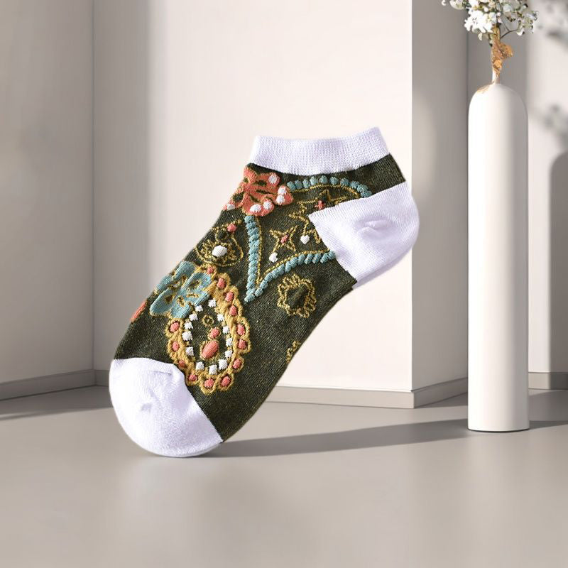 Inspiración Vintage-Calcetines de Hilo con Motivo Botánico