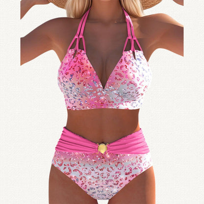 Mermaid | Leopard Gradient Print Halter Bikini Haute
