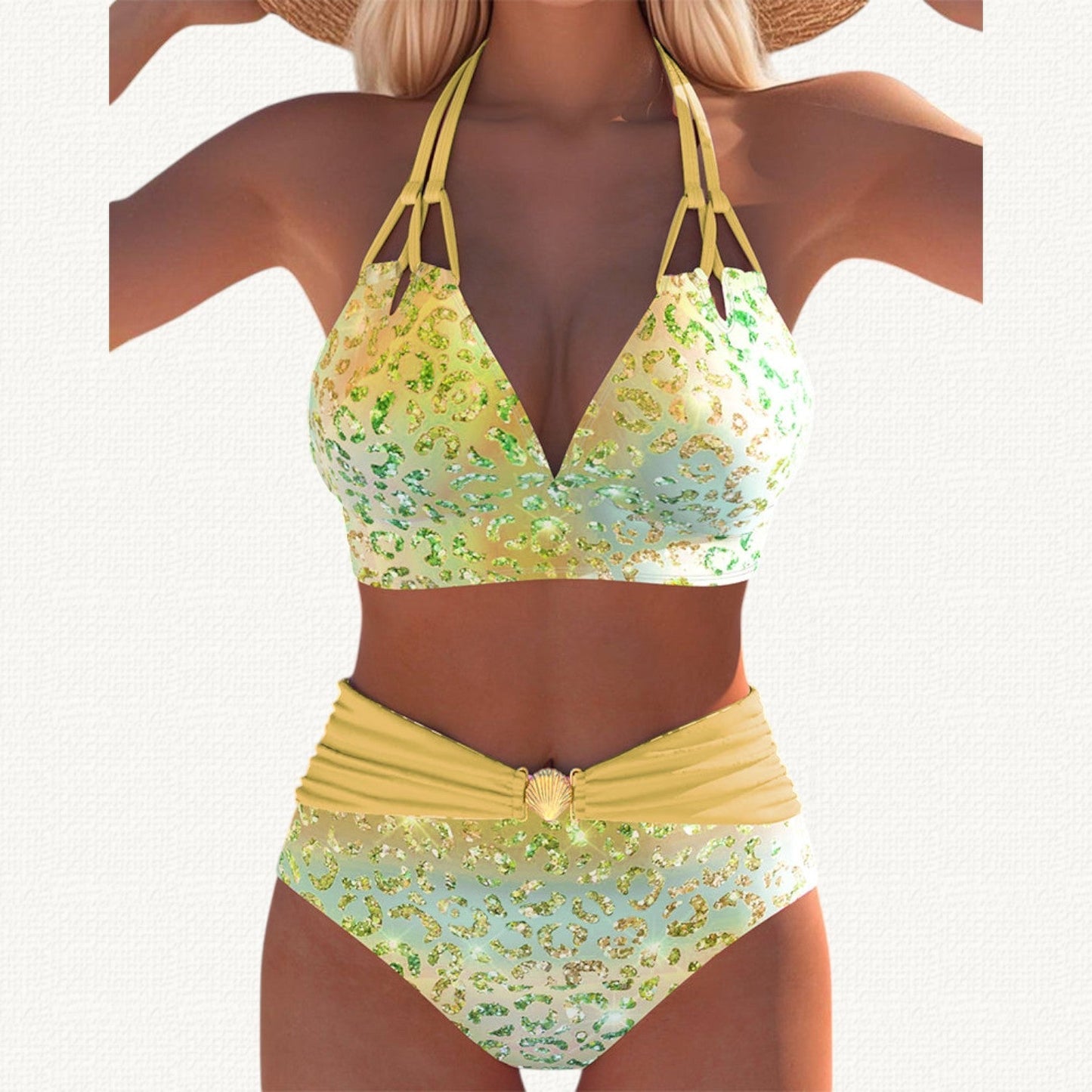 Mermaid | Leopard Gradient Print Halter Bikini Haute