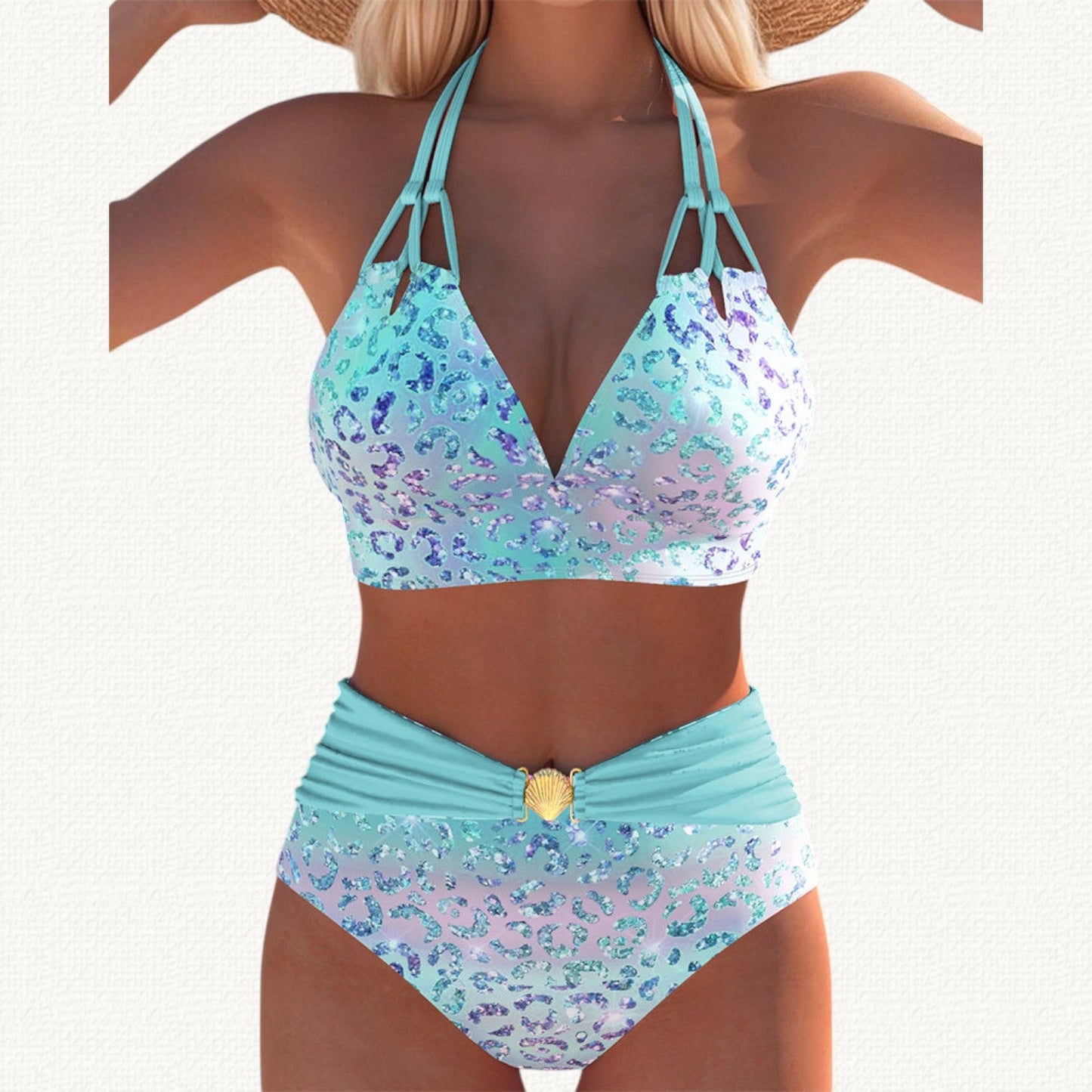 Mermaid | Leopard Gradient Print Halter Bikini Haute