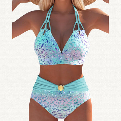 Mermaid | Leopard Gradient Print Halter Bikini Haute