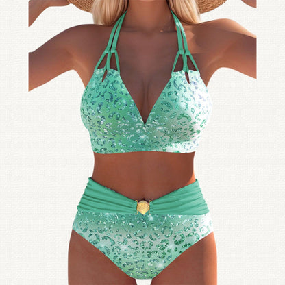 Mermaid | Leopard Gradient Print Halter Bikini Haute