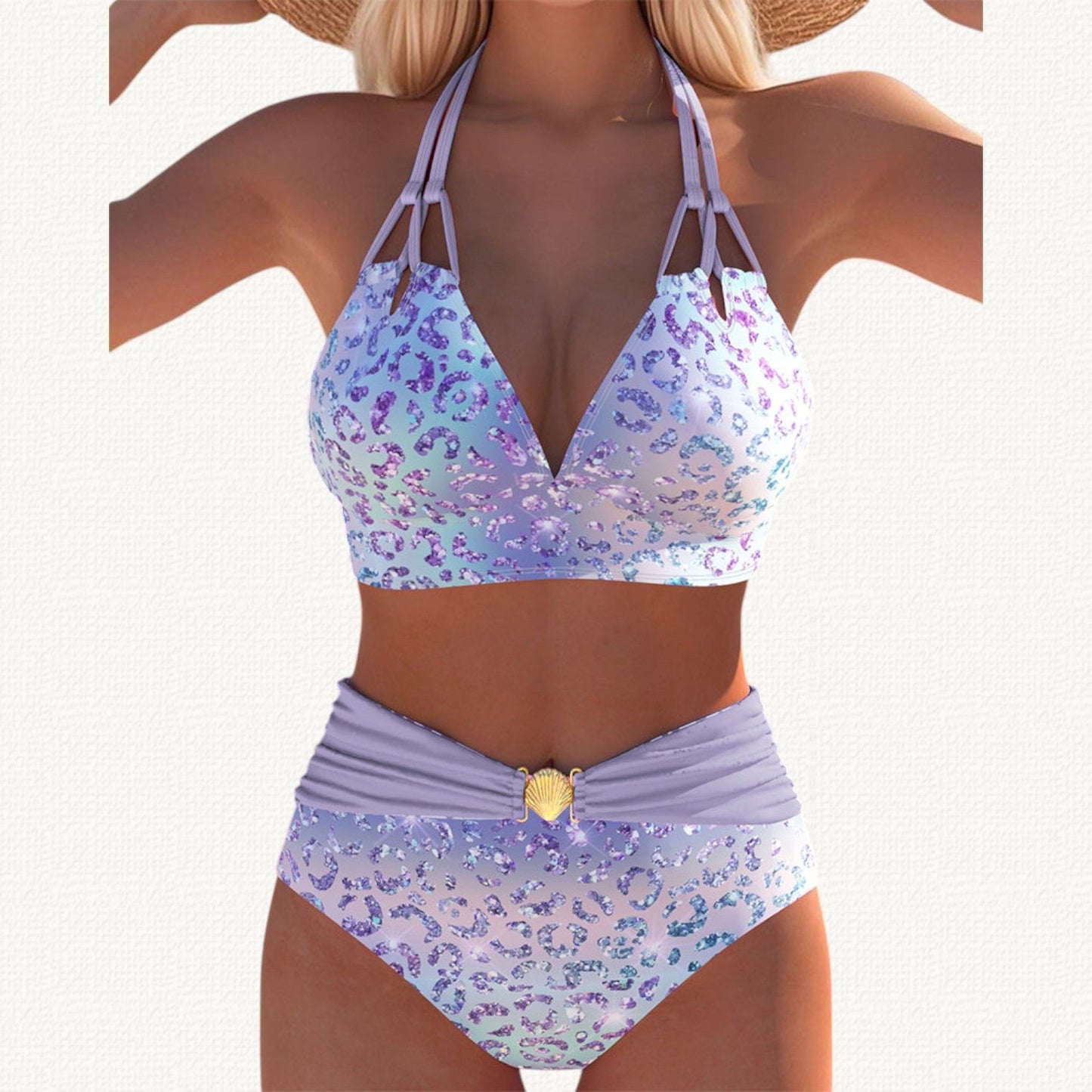 Mermaid | Leopard Gradient Print Halter Bikini Haute