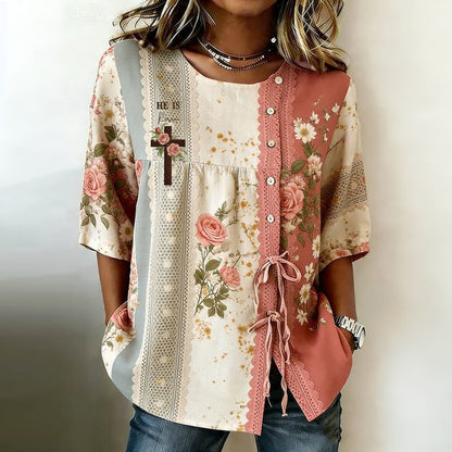 Inspiración Vintage-Blusa de Seda con Motivo Botánico