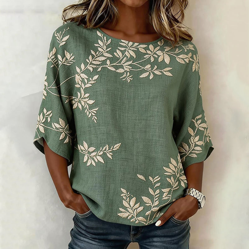 Inspiración Vintage-Blusa de Seda con Blattdruck