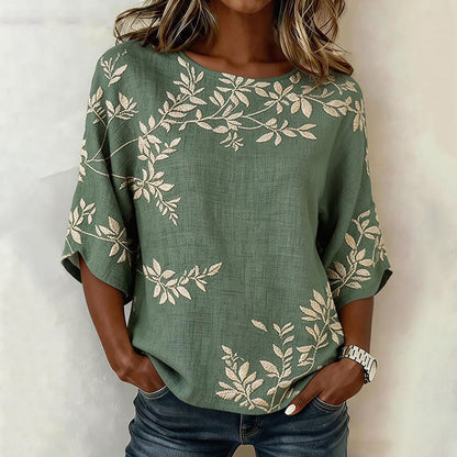 Inspiración Vintage-Blusa de Seda con Blattdruck