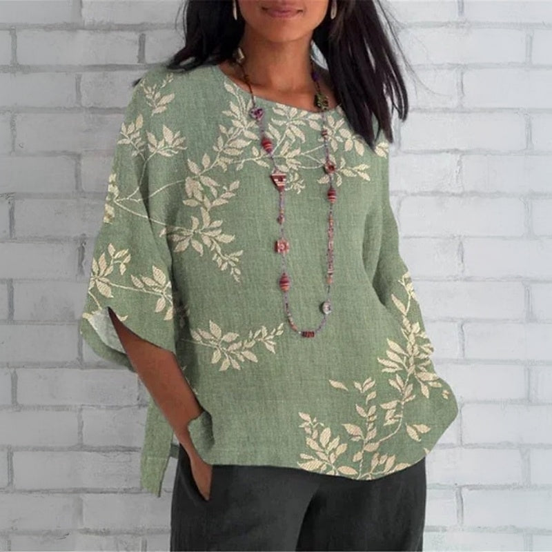 Inspiración Vintage-Blusa de Seda con Blattdruck