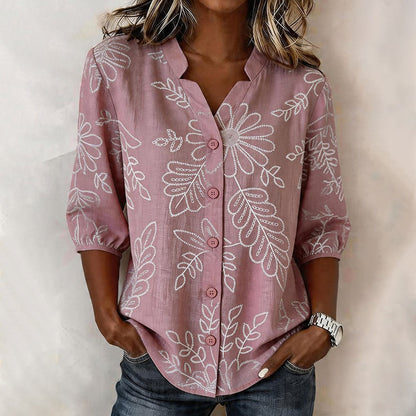 Inspiración Vintage-Blusa de Seda con Blattdruck