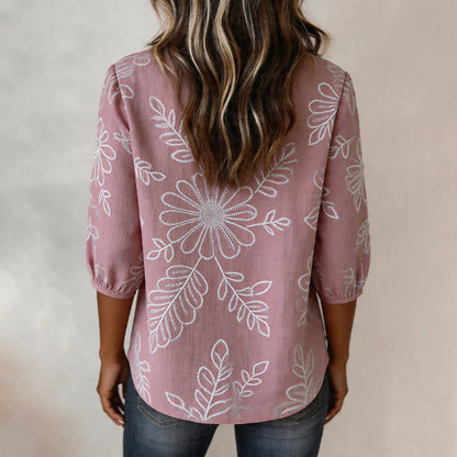 Inspiración Vintage-Blusa de Seda con Blattdruck