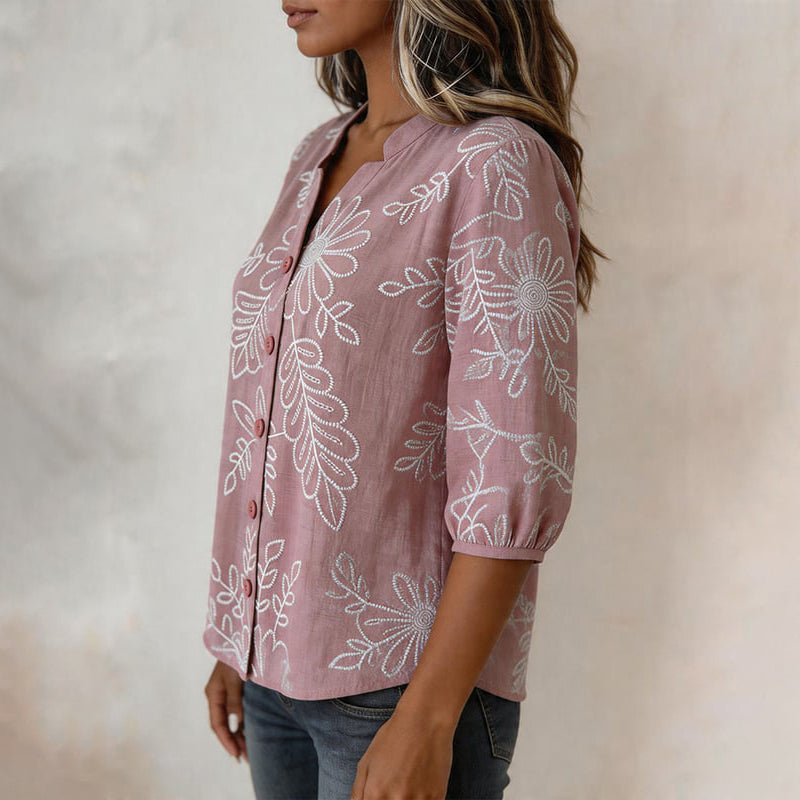 Inspiración Vintage-Blusa de Seda con Blattdruck