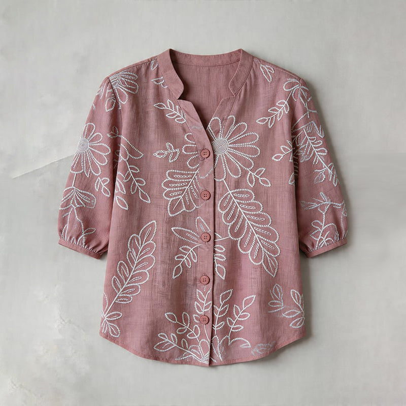 Inspiración Vintage-Blusa de Seda con Blattdruck