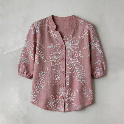 Inspiración Vintage-Blusa de Seda con Blattdruck