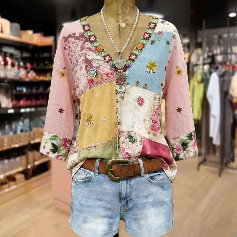 Blusa de Seda con Inspiración Vintage-Motivo Botánico