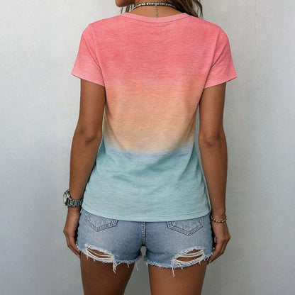 Casual Refinado Efecto Degradado Líquido-Camiseta Premium Cotton