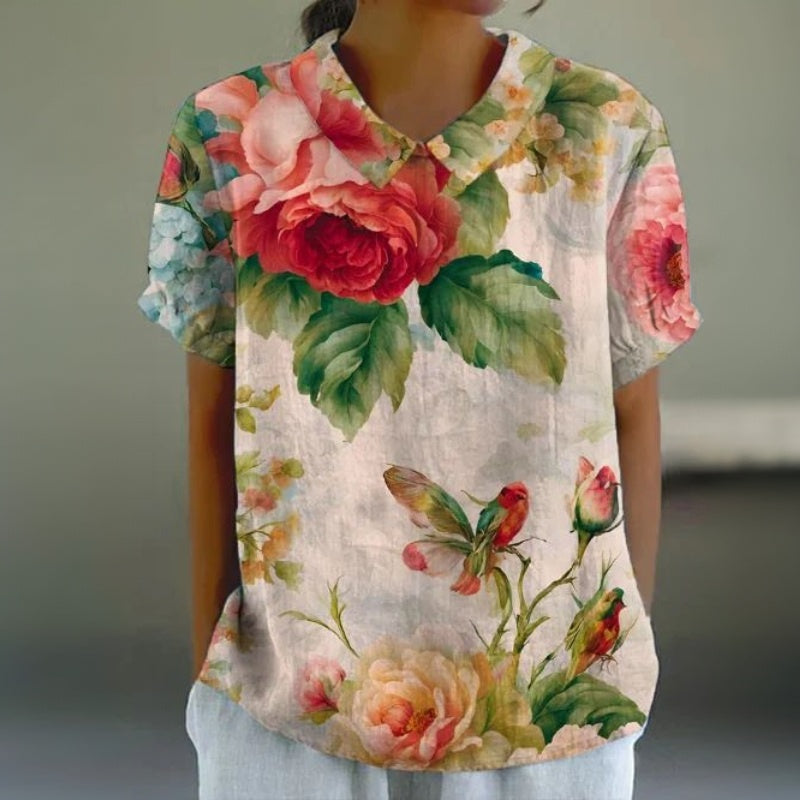 Inspiración Vintage-Blusa de Seda con Motivo Botánico