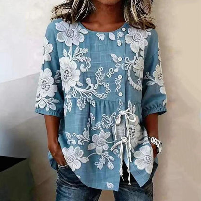 Inspiración Vintage-Blusa de Seda con Motivo Botánico