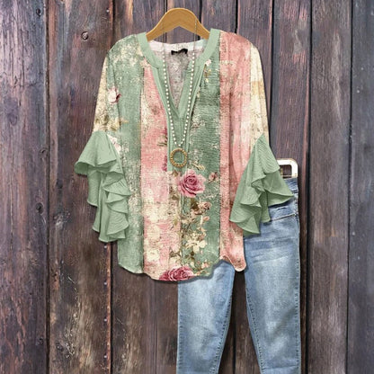 Inspiración Vintage-Blusa de Seda con Motivo Botánico