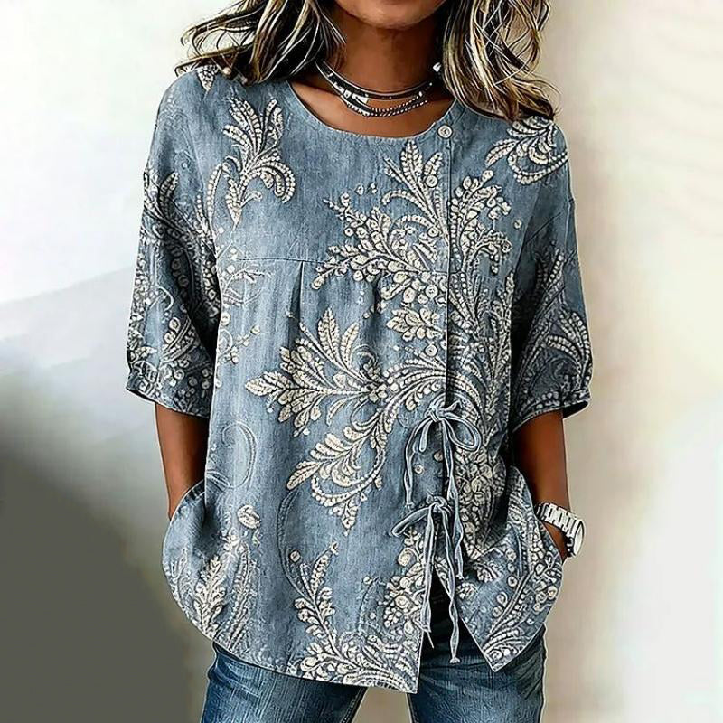Inspiración Vintage-Blusa de Seda con Blattmuster