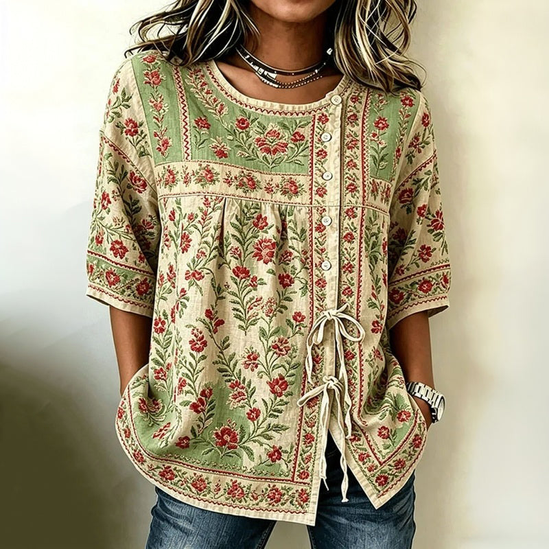 Inspiración Vintage-Blusa de Seda con Motivo Botánico