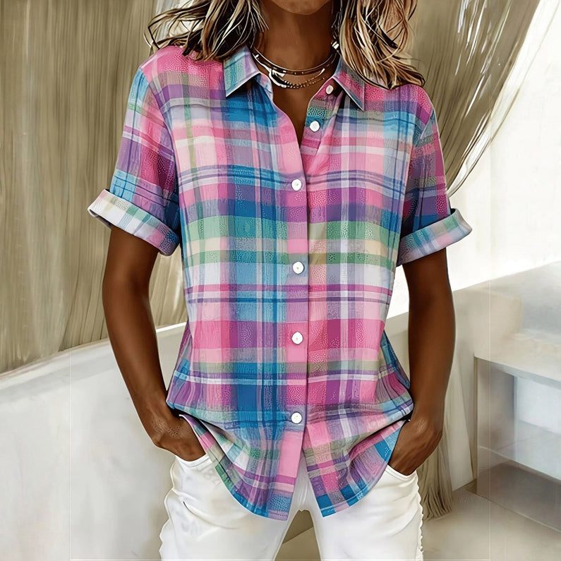 Bunte Karierte Blusa de Seda