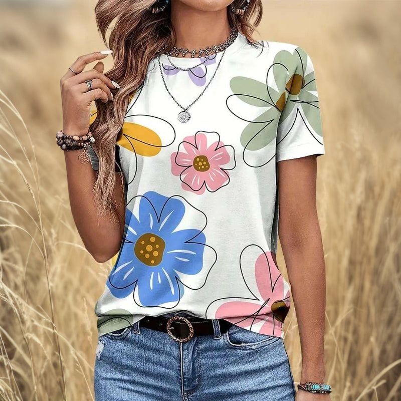 Casual Refinado Camiseta Premium Cotton con Motivo Botánico