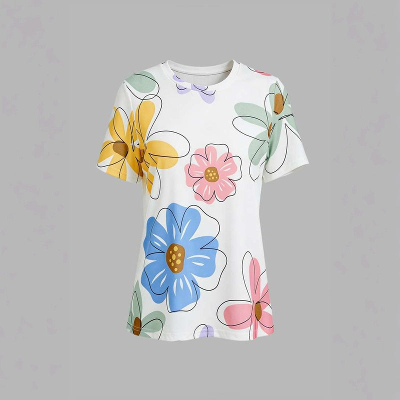 Casual Refinado Camiseta Premium Cotton con Motivo Botánico
