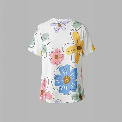 Casual Refinado Camiseta Premium Cotton con Motivo Botánico