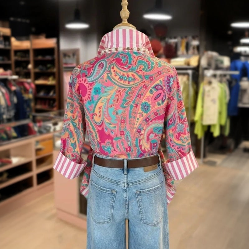 Inspiración Vintage-Blusa de Seda con Ethnischer Druck