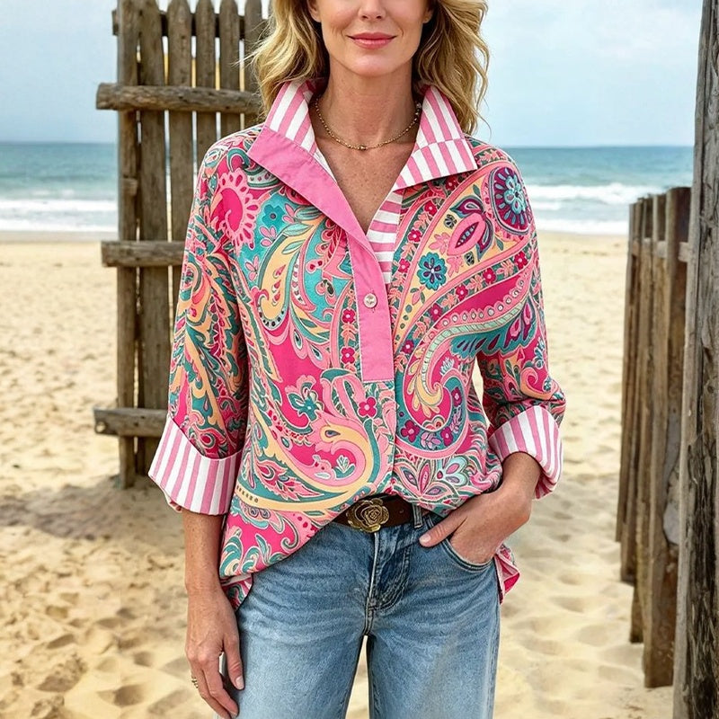 Inspiración Vintage-Blusa de Seda con Ethnischer Druck