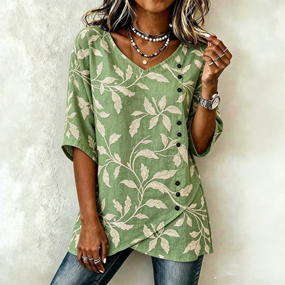 Inspiración Vintage-Blusa de Seda con Blattdruck